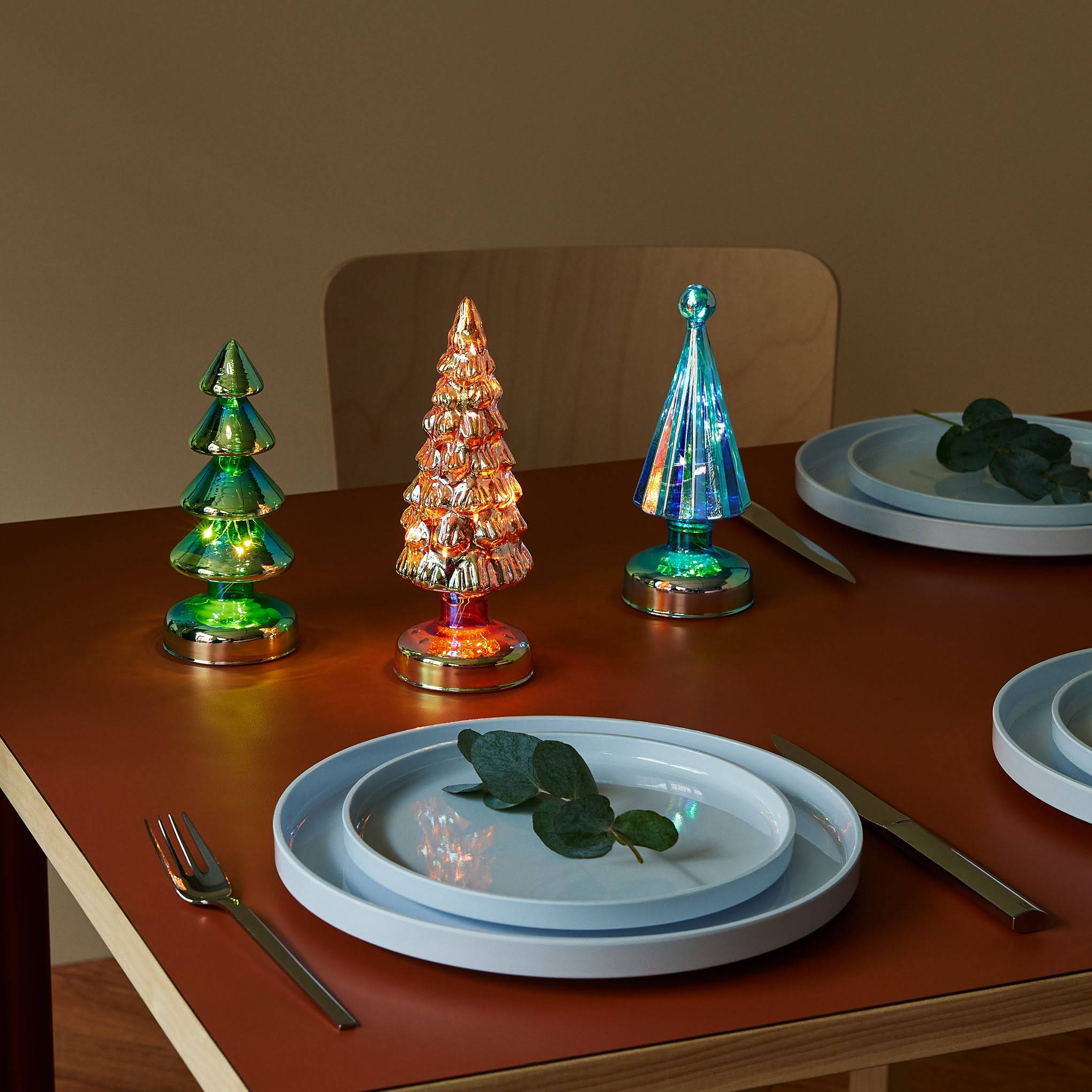 Colorful LED Lighted Mini Glass Trees - Set of 3