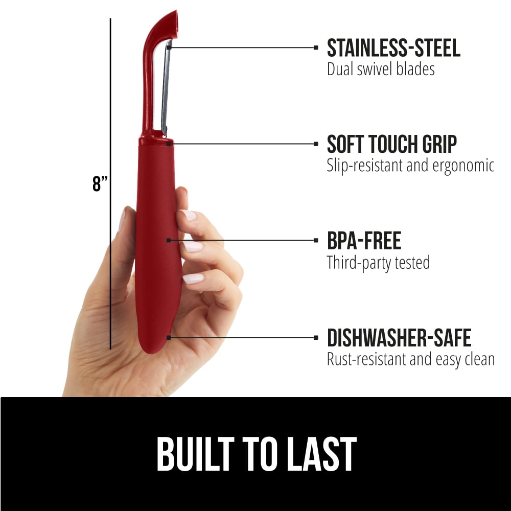 Vegetable Peeler, Stainless Steel, Includes Blade Cover, Peels Potatoes Apples, Red