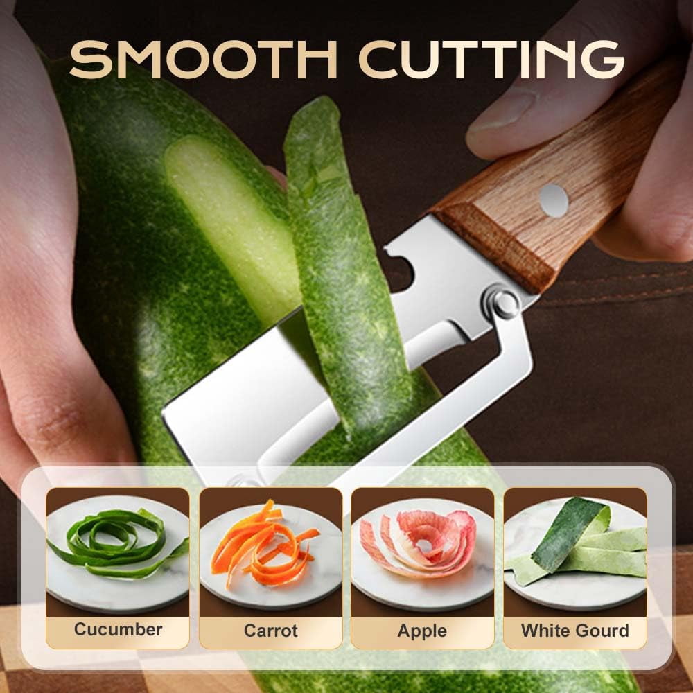 Vegetable Peeler for Kitchen, Stainless Steel Blade with Wooden Handle, Manual Fruit Potato Apple Pe...