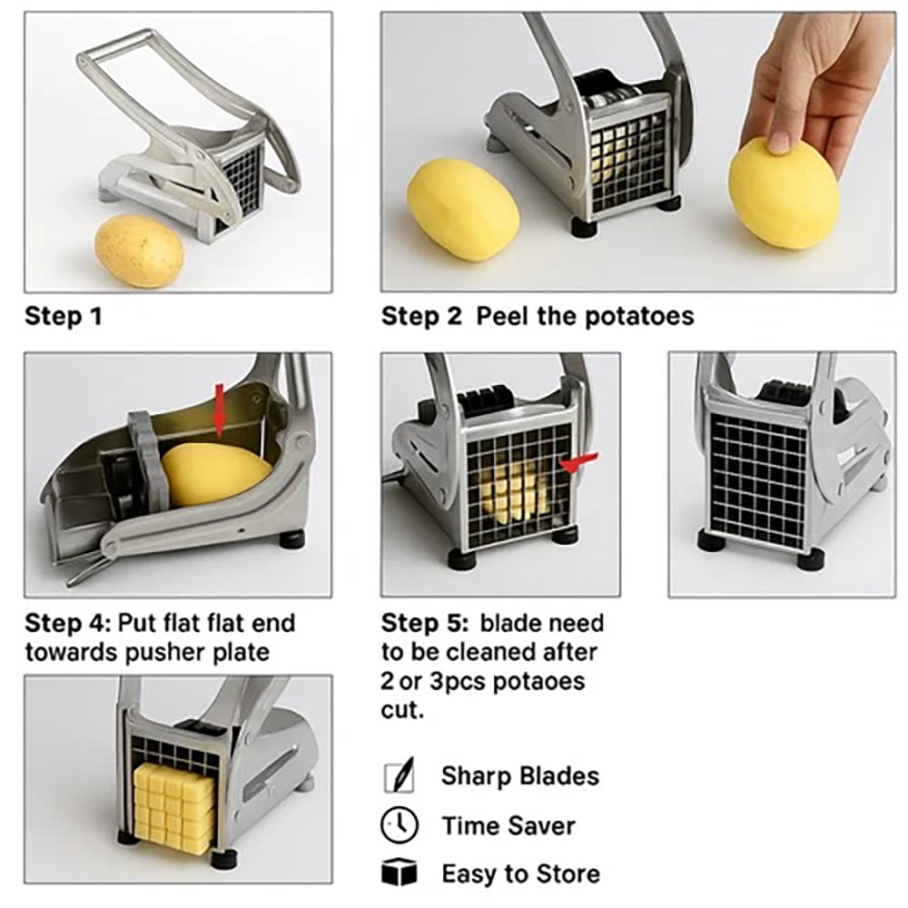 2-Blade French Fry Cutter | Stainless Steel Potato & Vegetable Chopper Slicer Dicer