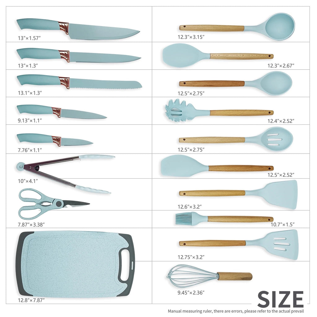 Silicone Kitchen Cooking Utensils Set, 19 Pieces Utensil with Holder, Heat Resistant, Green