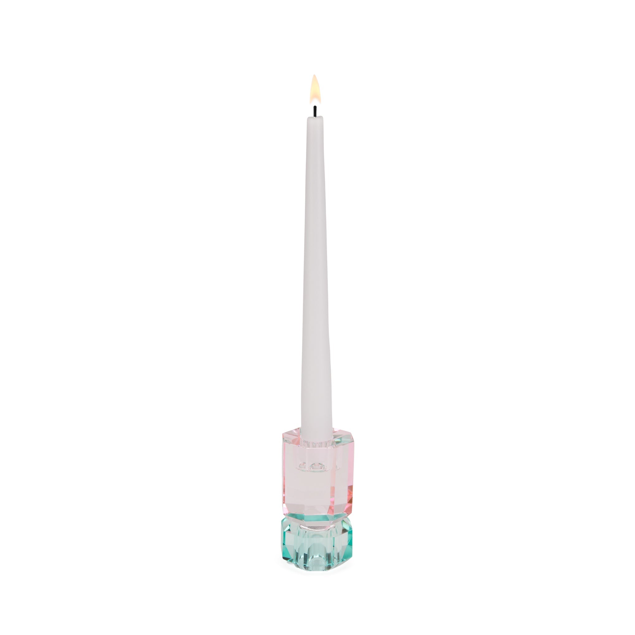 Faceted Crystal Candle Holder - Pink/ Light Mint