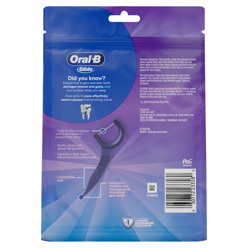 Glide Peppermint Dental Floss Picks with Arctic Peppermint Oil Flavor, 225 Picks