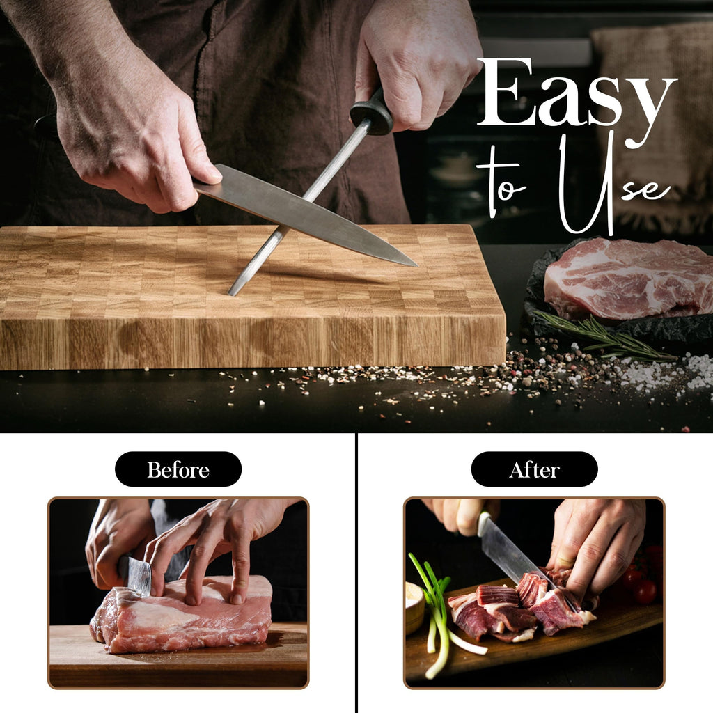 Tempered Steel Knife Sharpener 8 Inch with Ergonomic Handle, Professional Knife Sharpening Rod Sturdy & Durable, Suit...