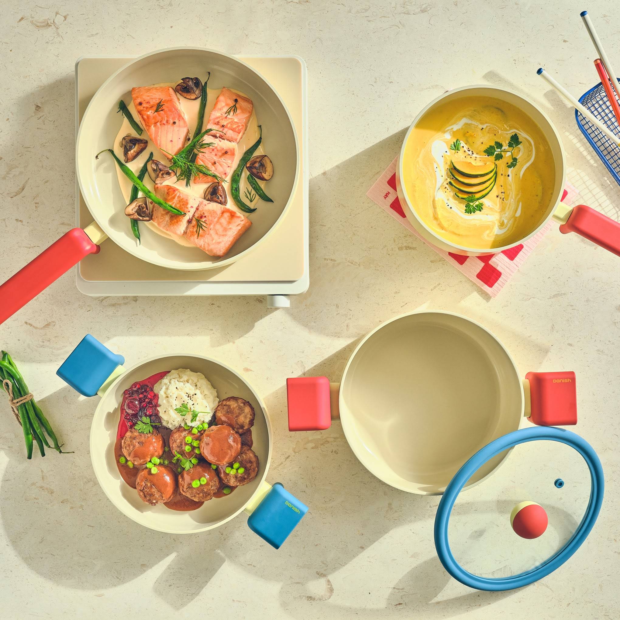 Geometric Non-Stick Cookware with Lid - Multipan