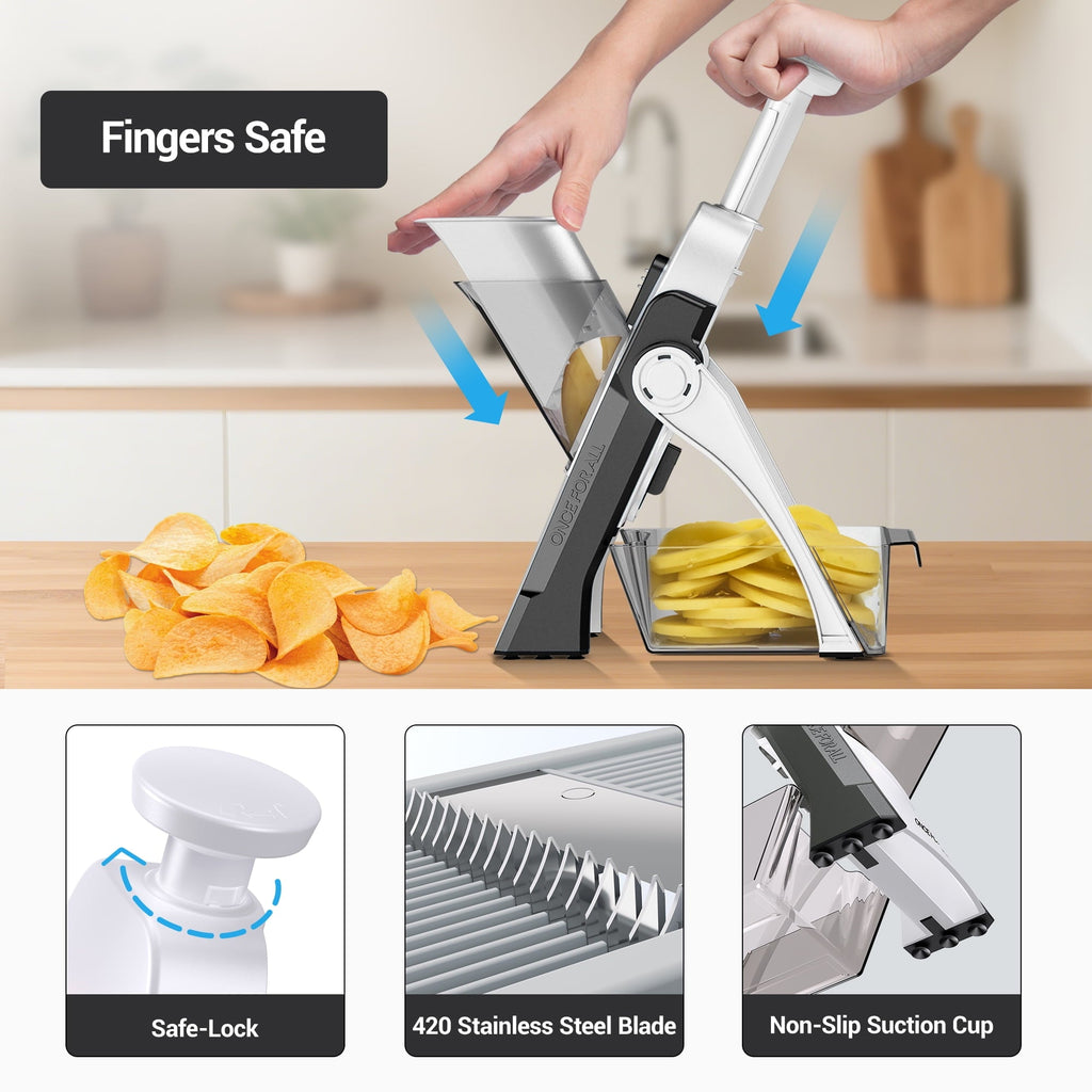 Vegetable Mandoline Slicer Chopper, Kitchen Adjustable Safe Onion Potato Food Chopper, Perfect for Slici...