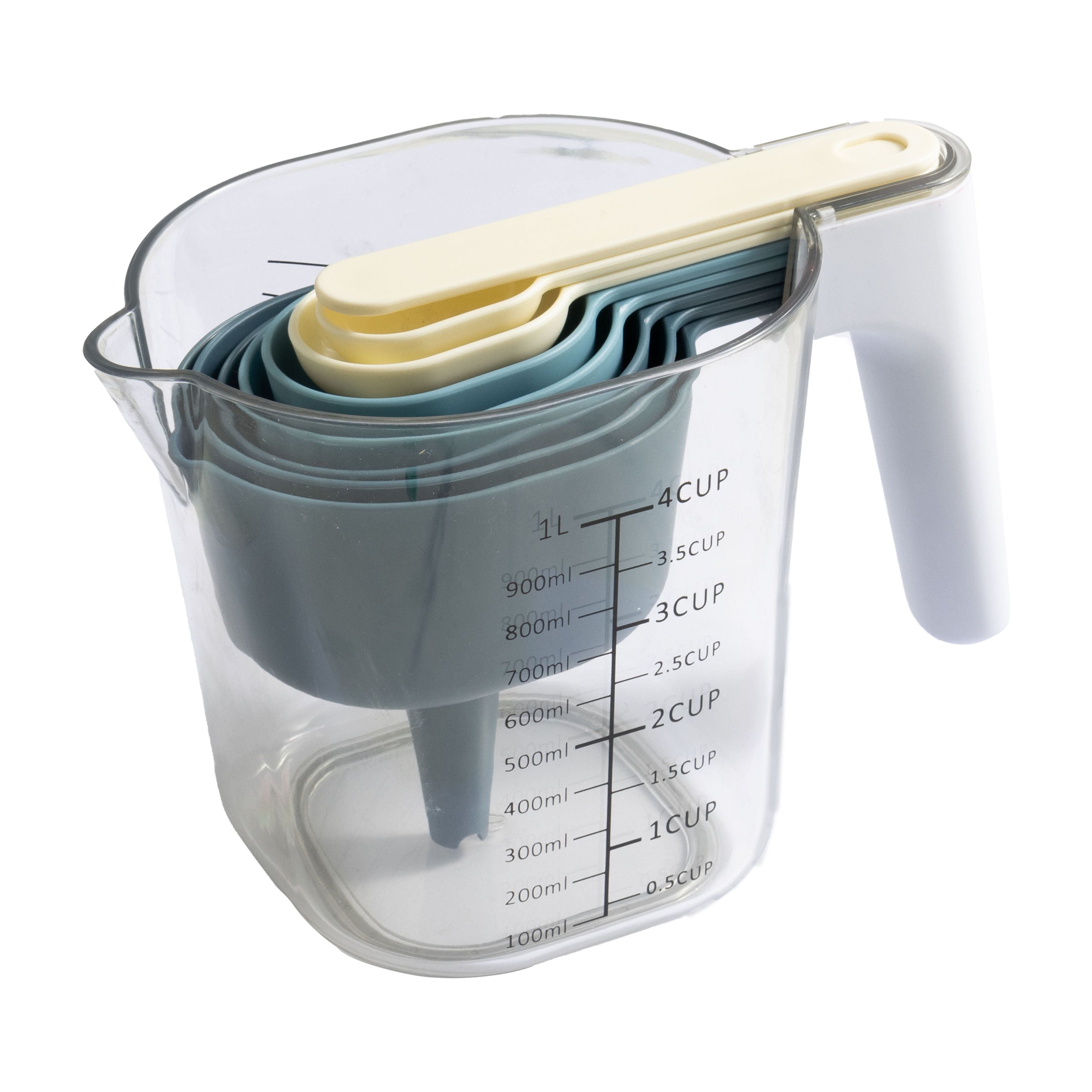9-Piece Stackable Measuring Set Kitchen Tools for Cooking, 7.48" L, Blue