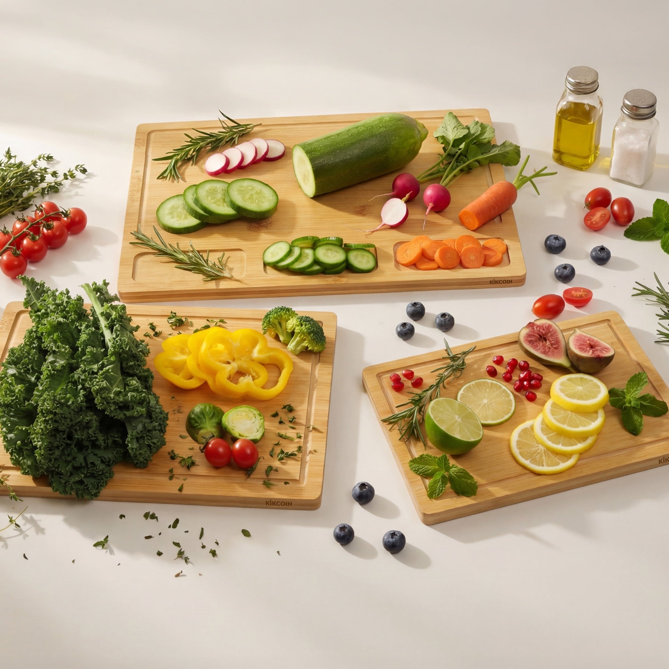 Bamboo Cutting Board Set of 3, Heavy Duty Kitchen Chopping Boards with Juice Grooves, Reversible Charcuterie ...