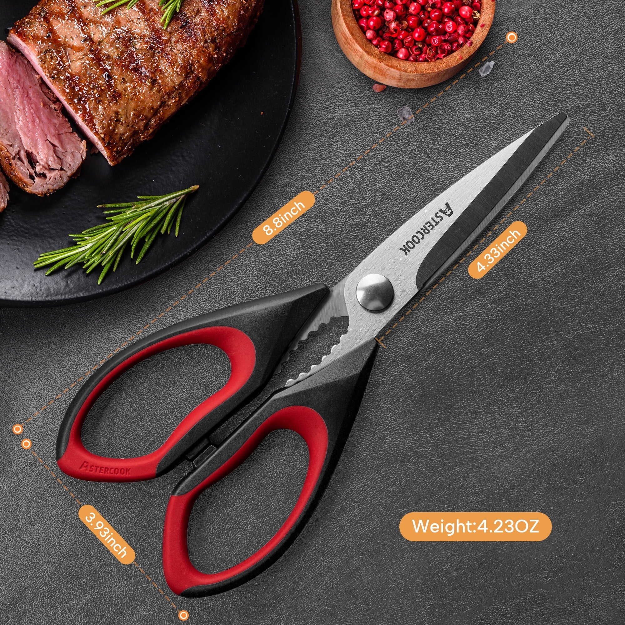 2 Pcs Kitchen Scissors, Heavy Duty Shears with Serrated Blade, Ergonomic Handle Food Scissor for Poultry, H...