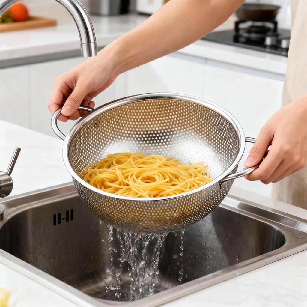 Colander Set of 3, Stainless Steel Micro-Perforated Colanders Strainers for Draining Rinsing Washing, Ideal for Pasta...