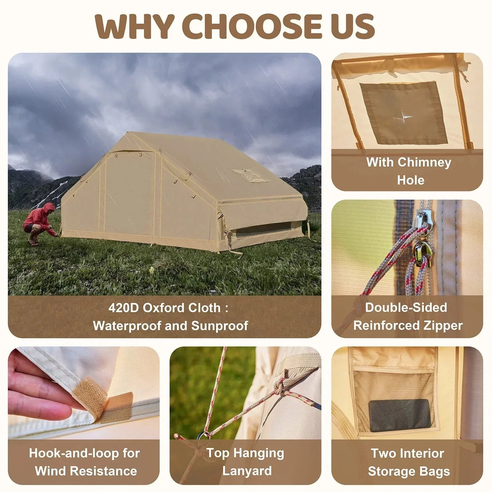 6 Person Inflatable Camping Tent with Pump, 10ft x7ft Glamping Family Tent Easy Setup 4 Season Waterproof Windproof Outdoor Blow Up Tent Luxury Oxford Cabin with Mesh Windows &amp; Doors sgtnighsdesigns