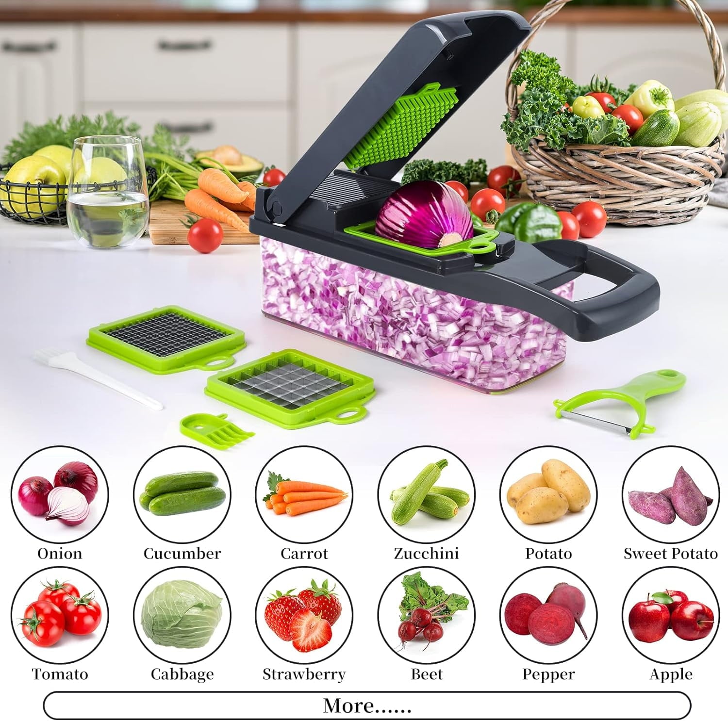 Vegetable Chopper, Pro Onion Chopper, 14 in 1Multifunctional Food Chopper, Kitchen Vegetable Slicer Dicer Cutter,Vegg...