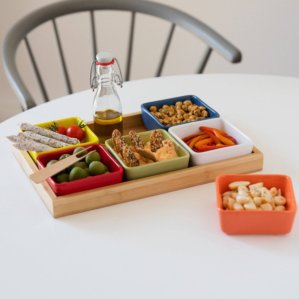 Snack and Serve Tray with Set of 6 Bowls