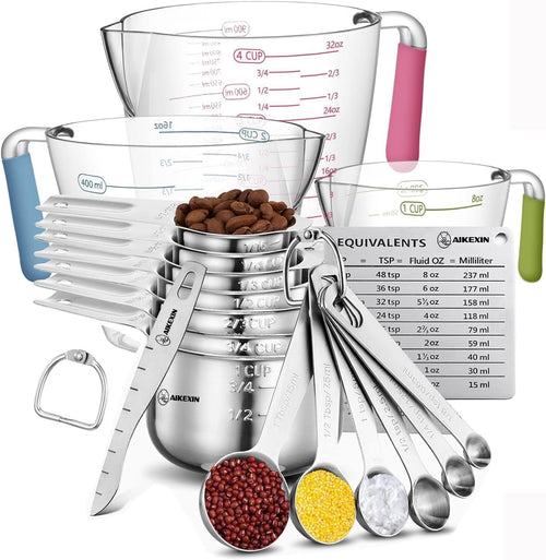 16-Piece Measuring Cups and Spoons Set, Nesting Stainless Steel Measuring Cups Spoons with 3 Plastic Measuring Cup 3 ...