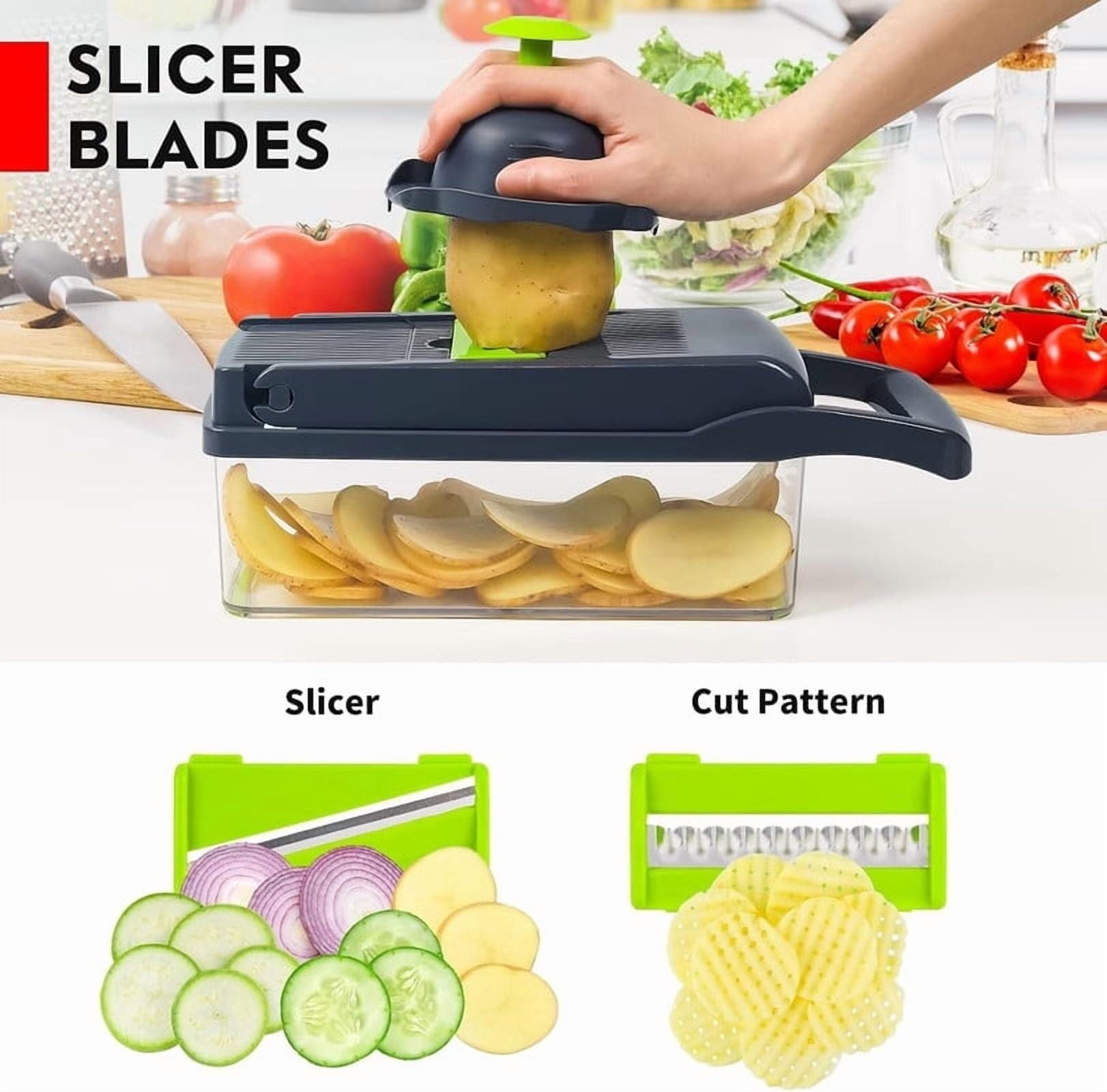 Vegetable Chopper Cutter Slicer Multifunctional 15-in-1 Food Veggie Salad Onion Chopper Cutter Dicer with Container, ...
