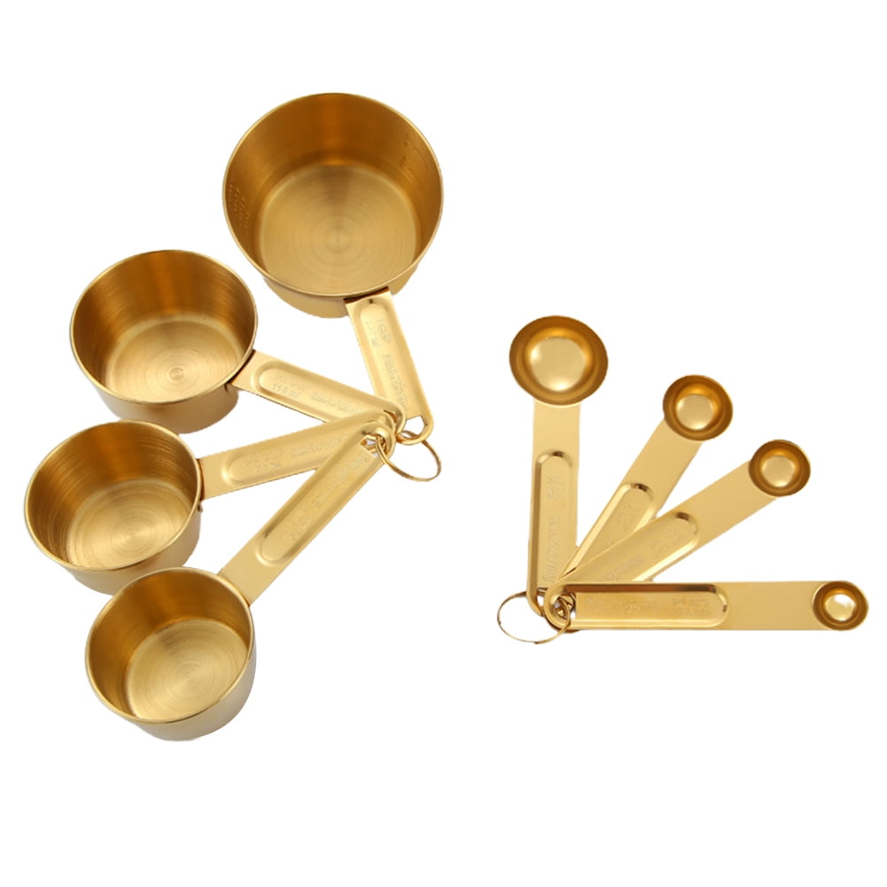 Stainless Steel Measuring Cups,Measuring Cup Spoon Set,Kitchen Accessories 8 PCS(Gold)