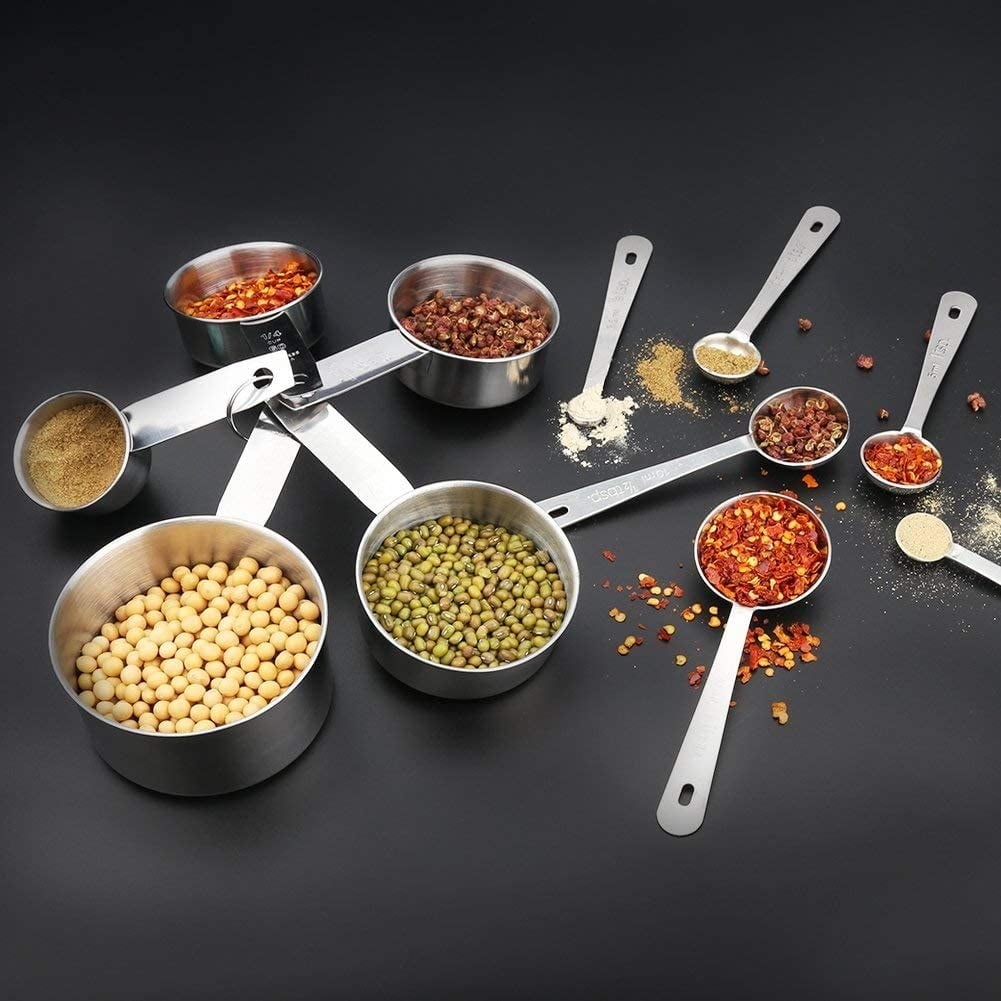 13-Piece Stainless Steel Measuring Cups and Spoons Set, 5 Stainless Steel Measuring Cups,6 Stainless Steel Mea...