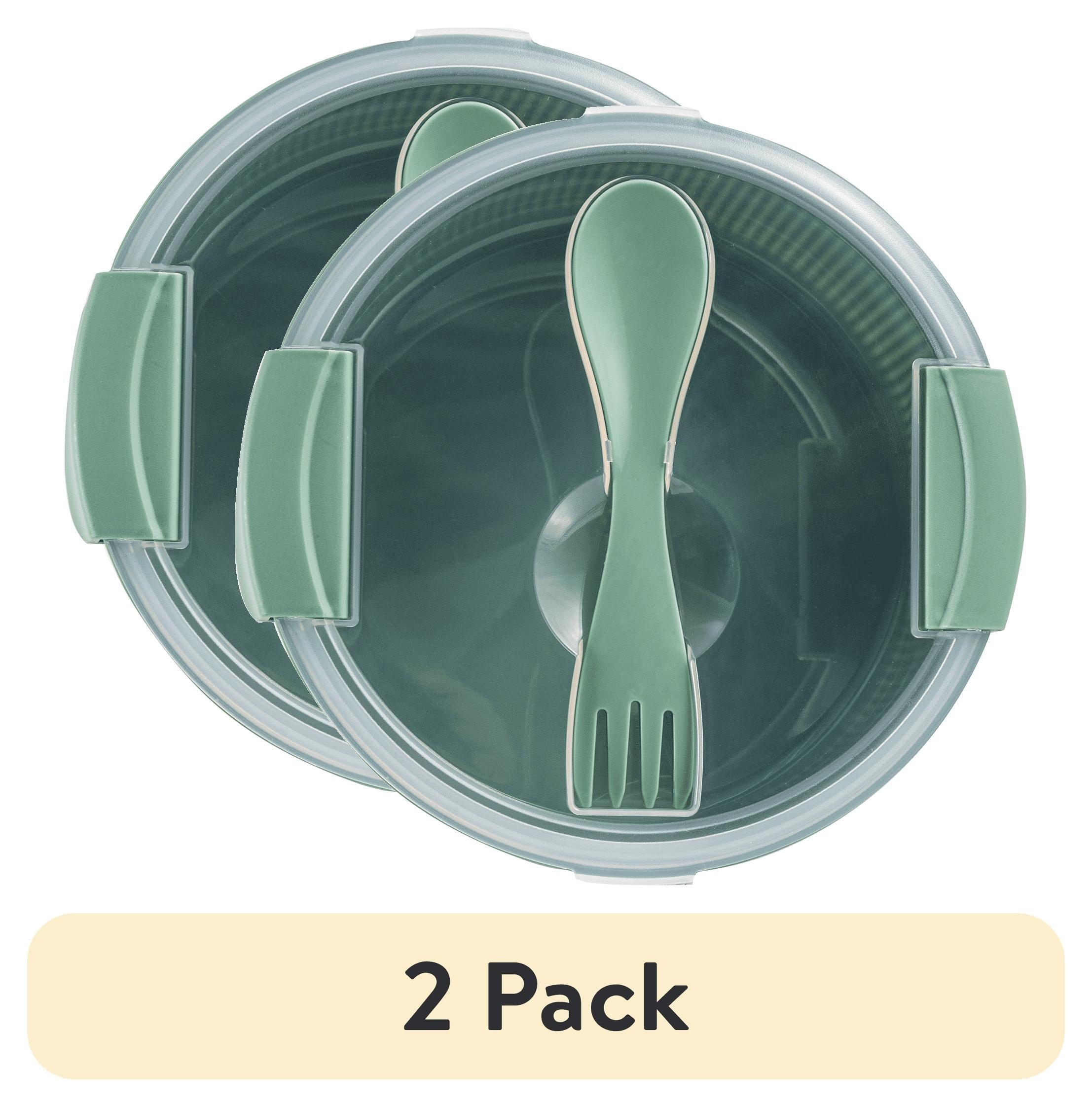 (2 pack) Food Storage Bento Container, Round, Green, 47oz Capacity, A Practical Choice for School Lunches a...