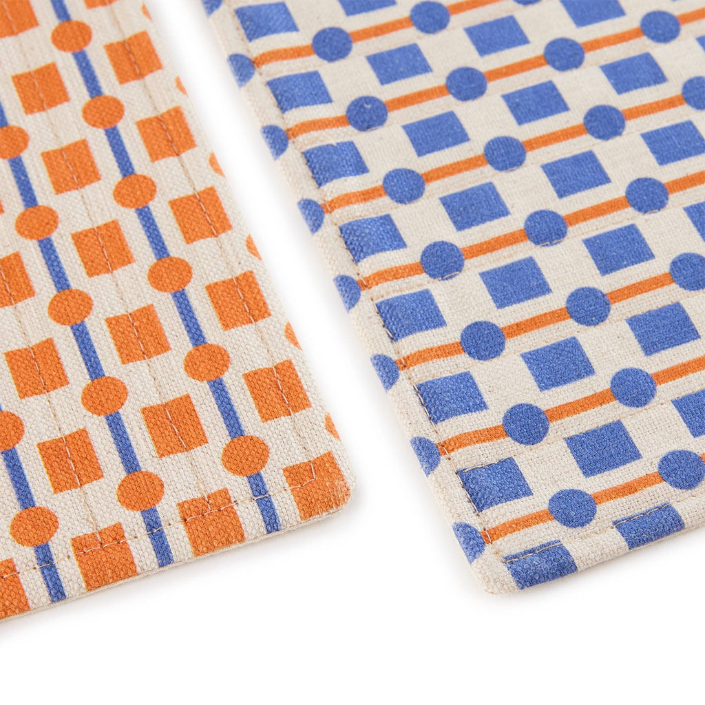 Geometric Cotton &amp; Linen Placemats - Set of 2 - Orange/ Blue
