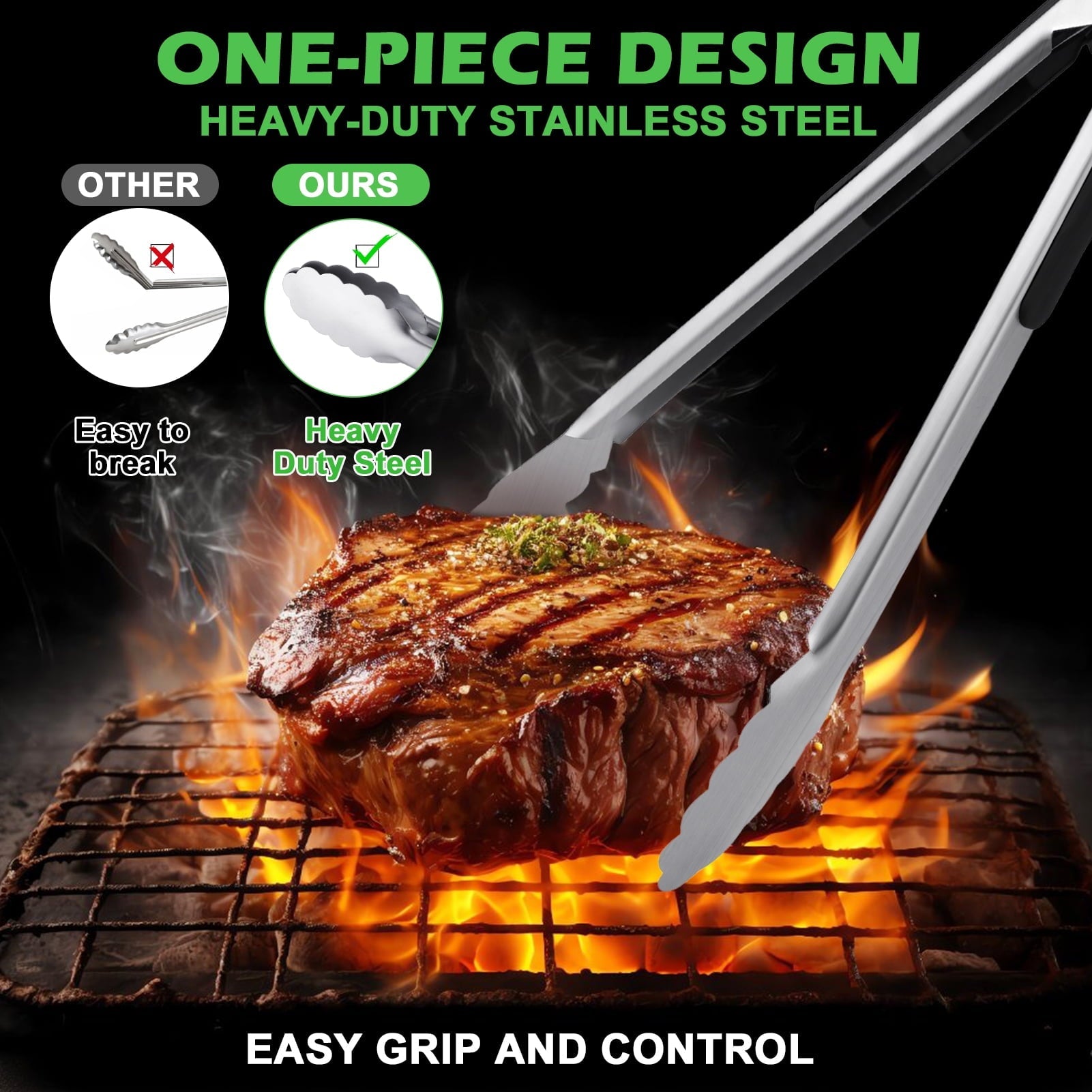 2 Pack 12 16 Inch Extra Long Grill Tongs - Stainless Steel Cooking Tongs, Metal Locking Tong for BBQ, Grilli...