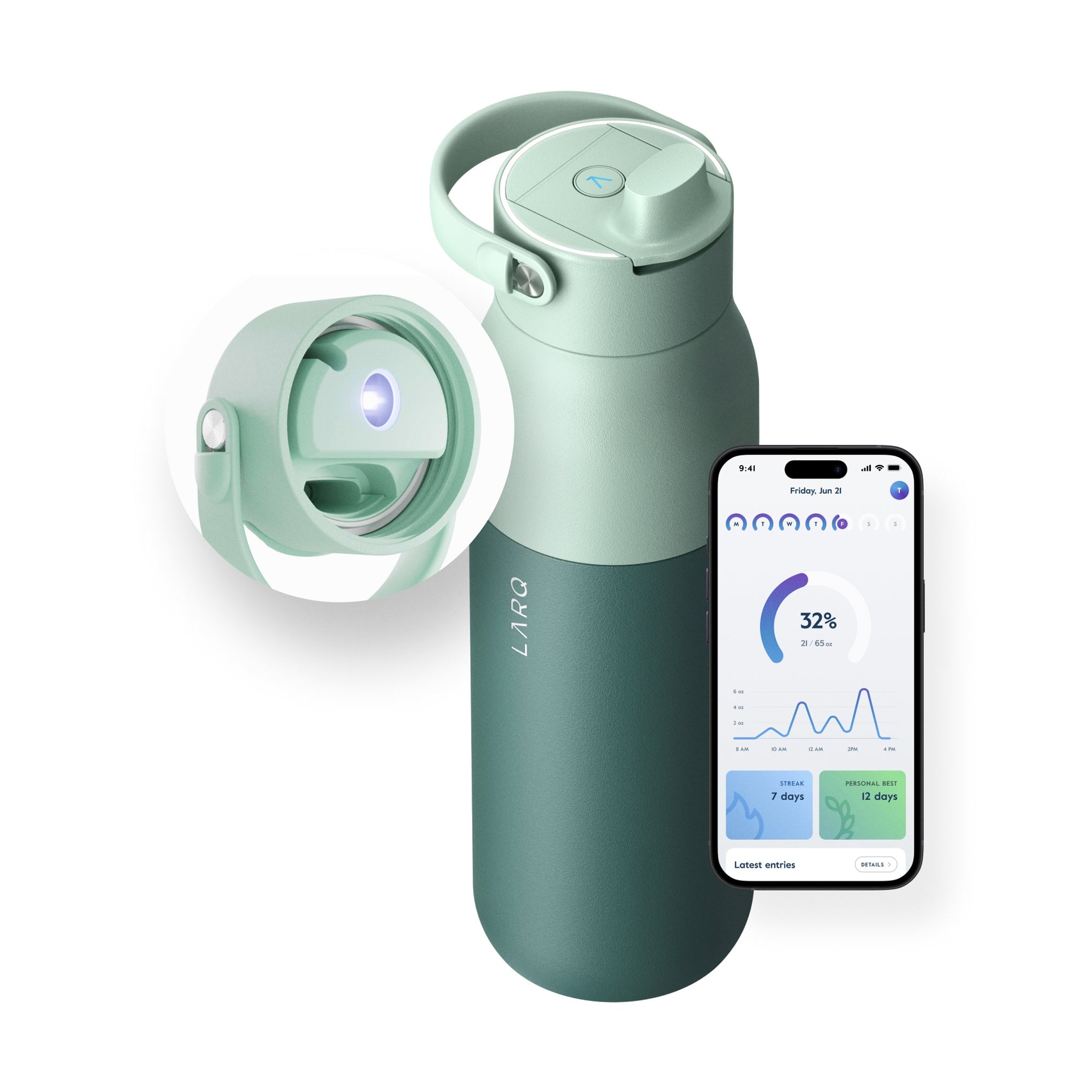 Larq PureVis 2.0 Water Bottle &amp; Filters - Eucalyptus Green