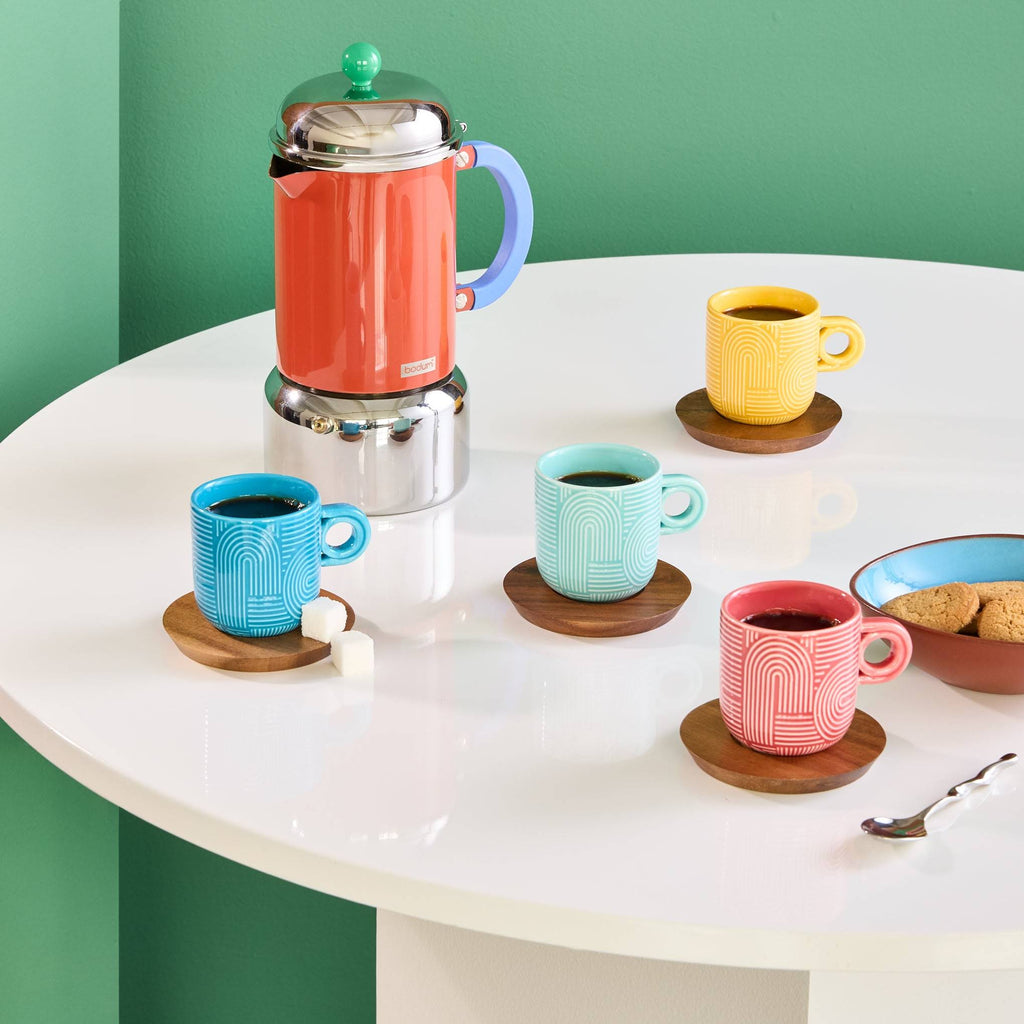 Take a Loop Porcelain Espresso Cups &amp; Wood Saucers - Set of 4