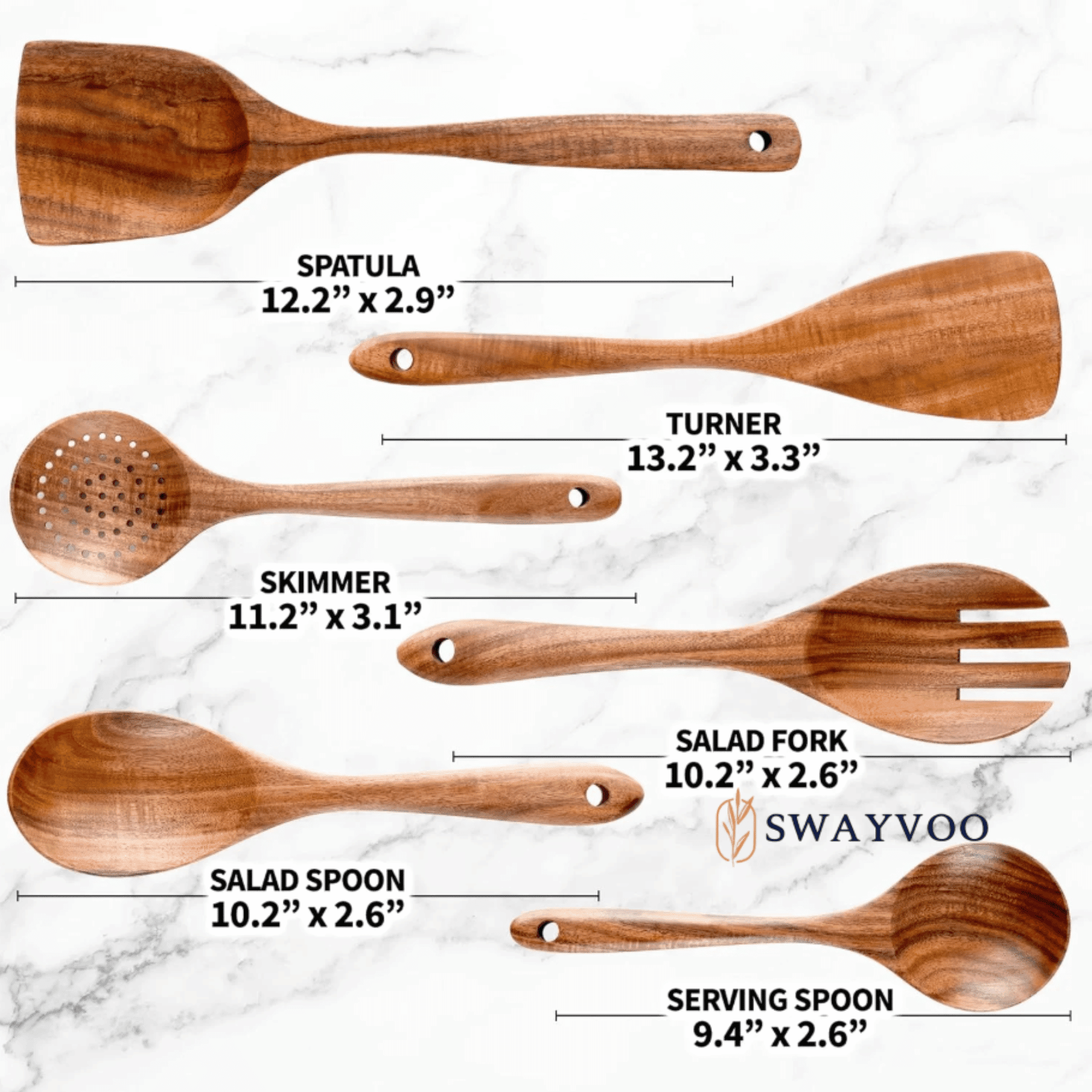 Wooden Spoons for Cooking, 6-Piece 100% Natural Teak Wooden Utensils for Cooking — Heat Resistant, Non-Stick ...