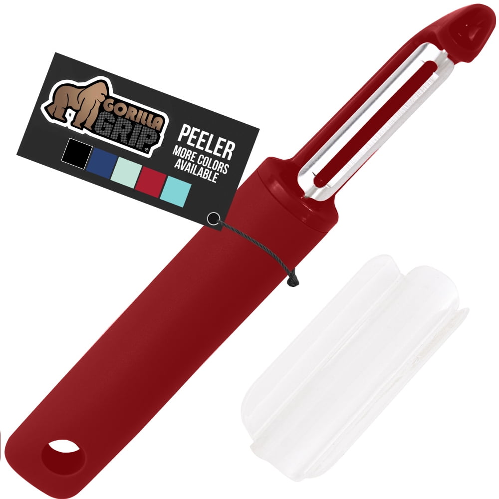 Vegetable Peeler, Stainless Steel, Includes Blade Cover, Peels Potatoes Apples, Red