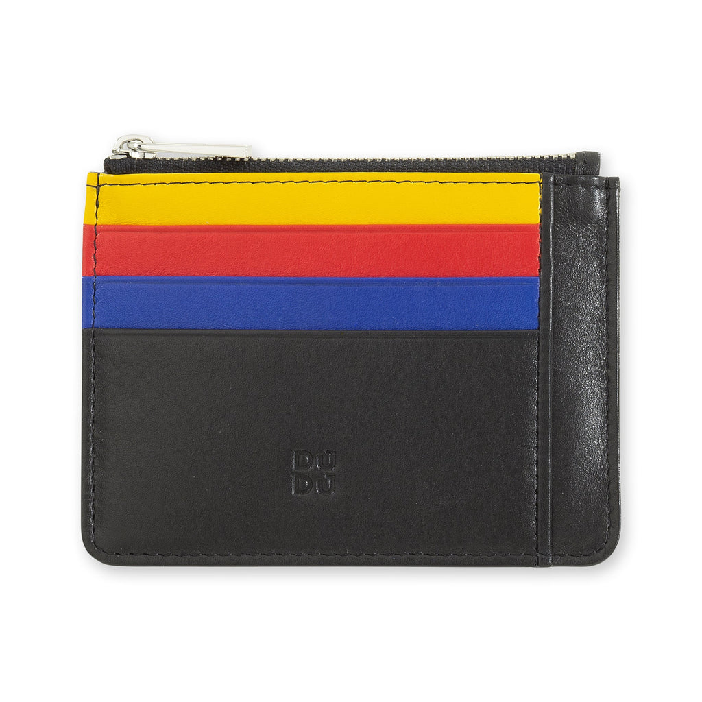 Tiago Leather Zip Card Holder - Black/ Multi