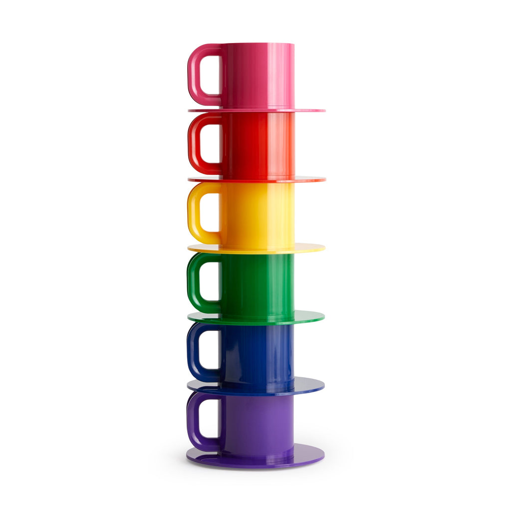 Vignelli Hellerware Max Stacking Cups &amp; Saucers - Set of 6 - Rainbow