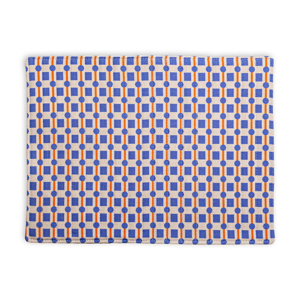 Geometric Cotton &amp; Linen Placemats - Set of 2 - Orange/ Blue