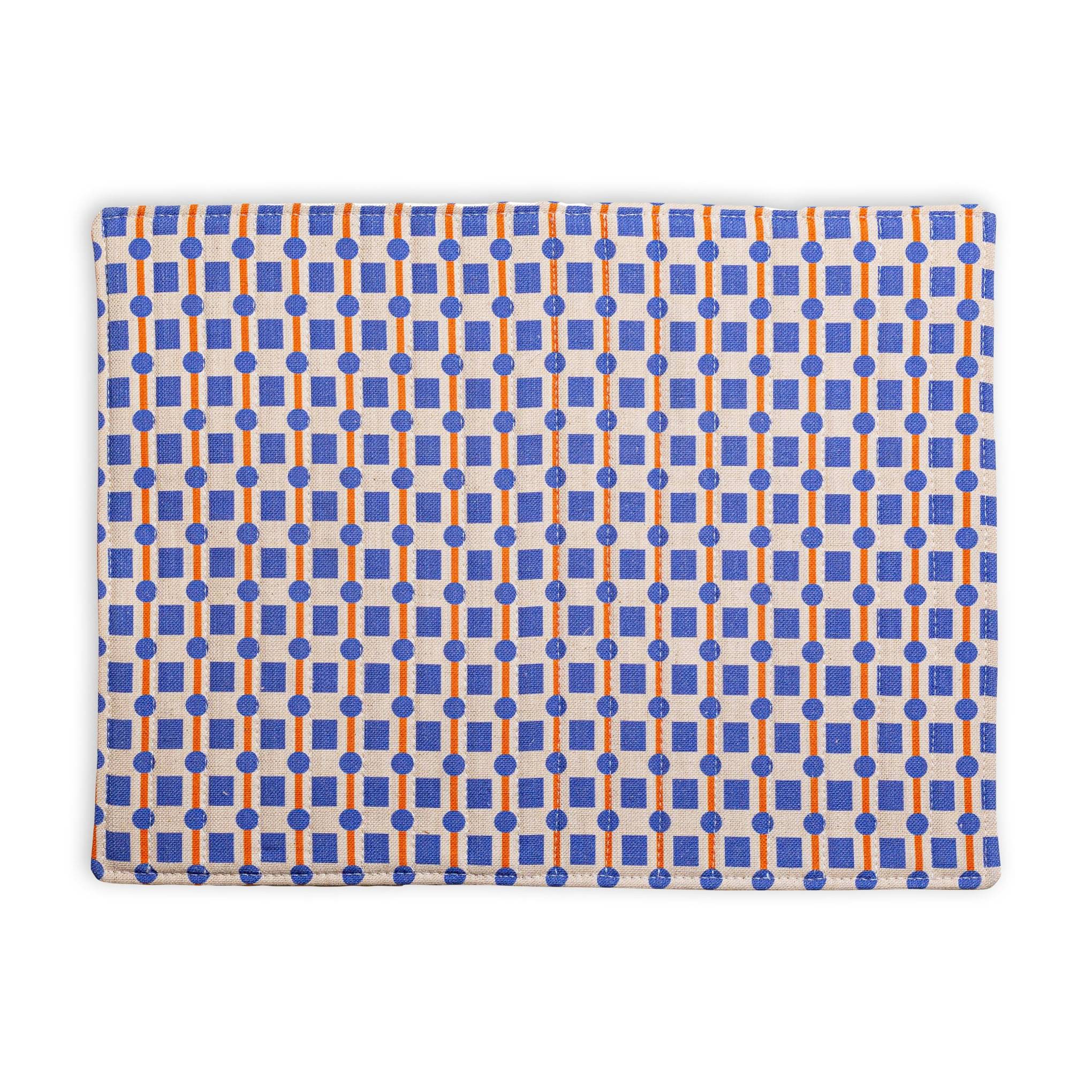 Geometric Cotton &amp; Linen Placemats - Set of 2 - Orange/ Blue