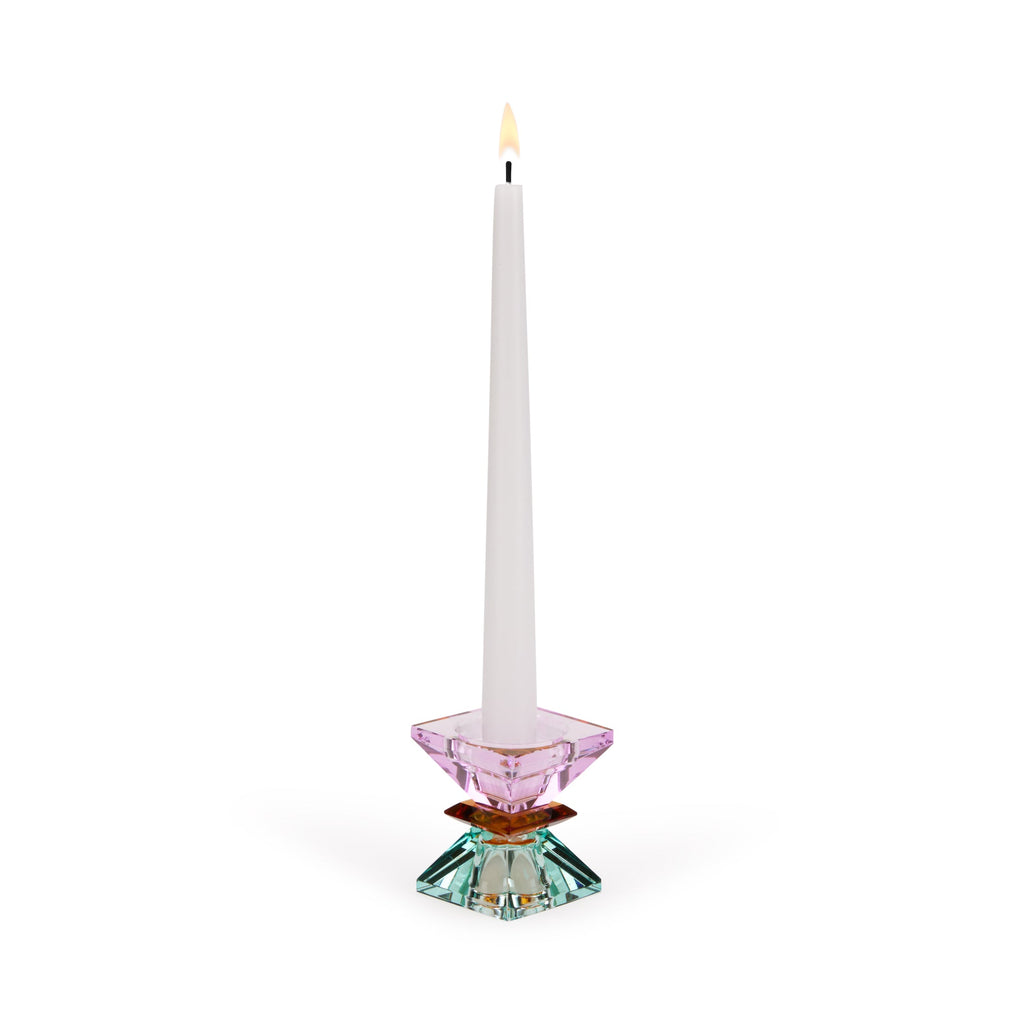 Faceted Crystal Candle Holder - Violet/ Amber/ Light Mint
