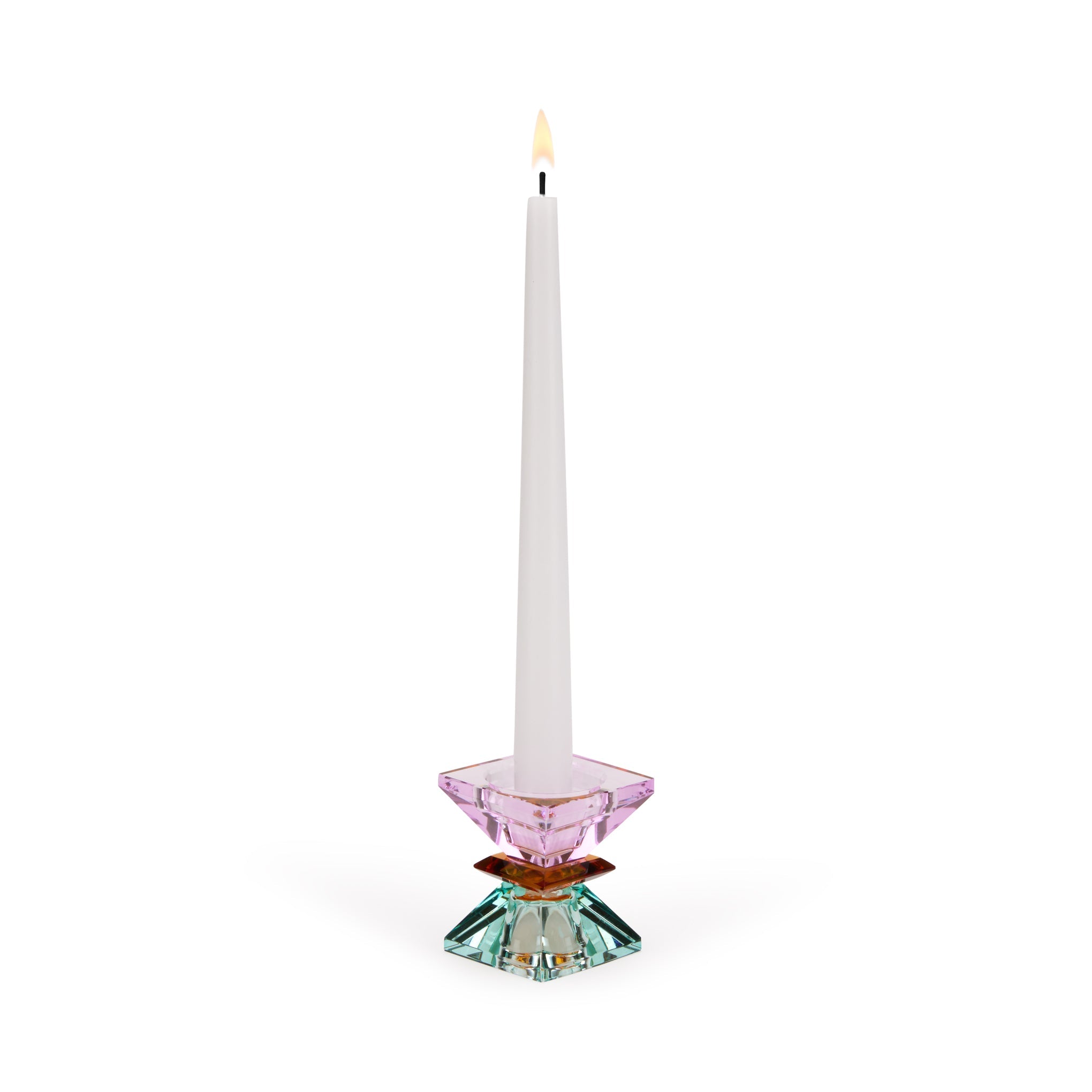 Faceted Crystal Candle Holder - Violet/ Amber/ Light Mint