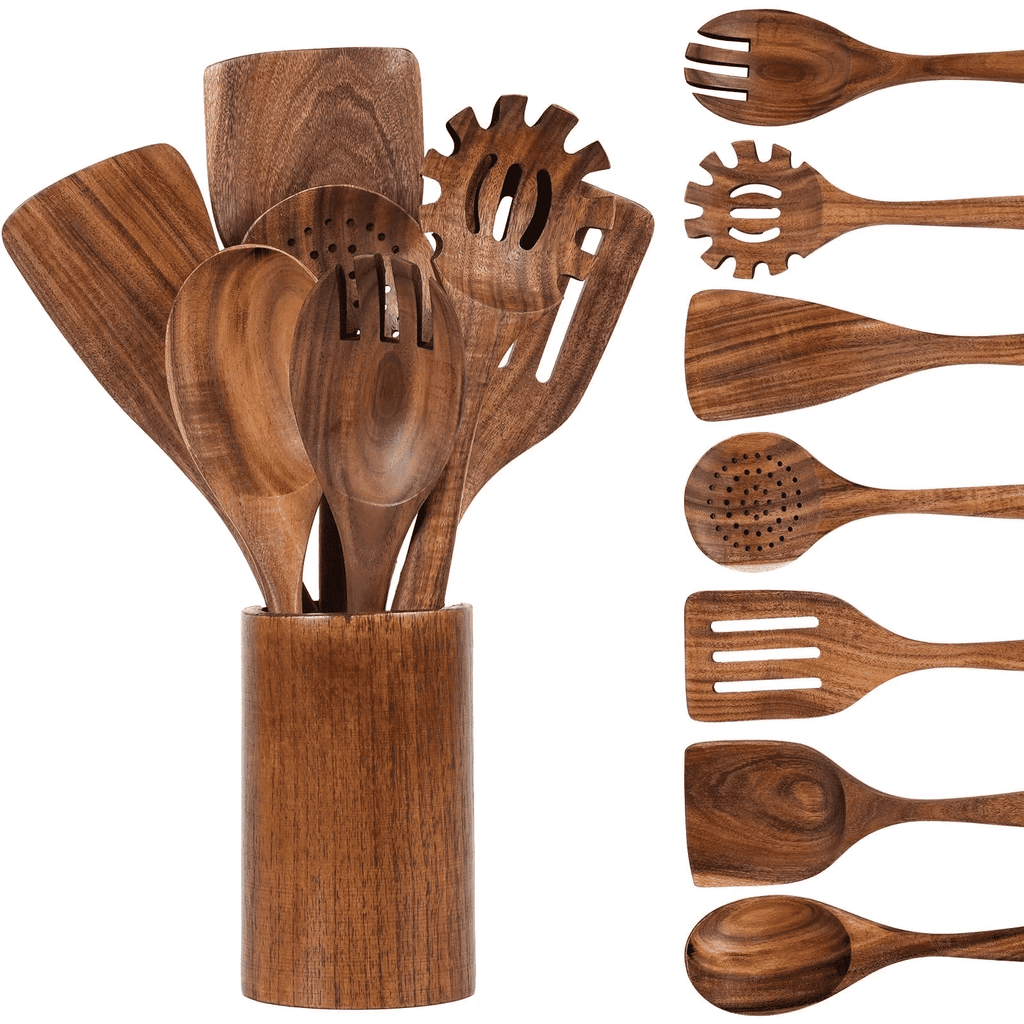 Wooden Spoons for Cooking, 8 Pcs Natural Wooden Utensil for Cooking with Non-Stick, Heat Resistant, Wood...