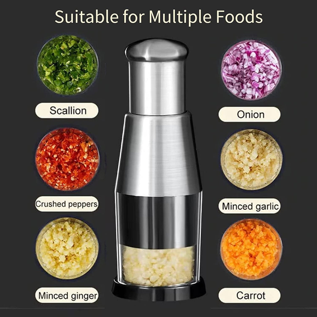 Stainless Steel Garlic Chopper Onion Press Manual Vegetable Chopper Easy Clean Silver Knives