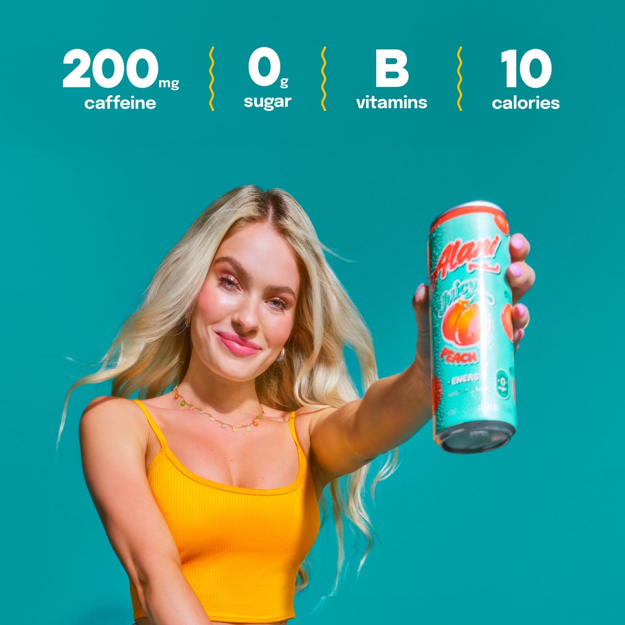 Sugar Free Energy Drink, Juicy Peach, 12 fl oz, 6 Pack, Cans, 200mg Caffeine
