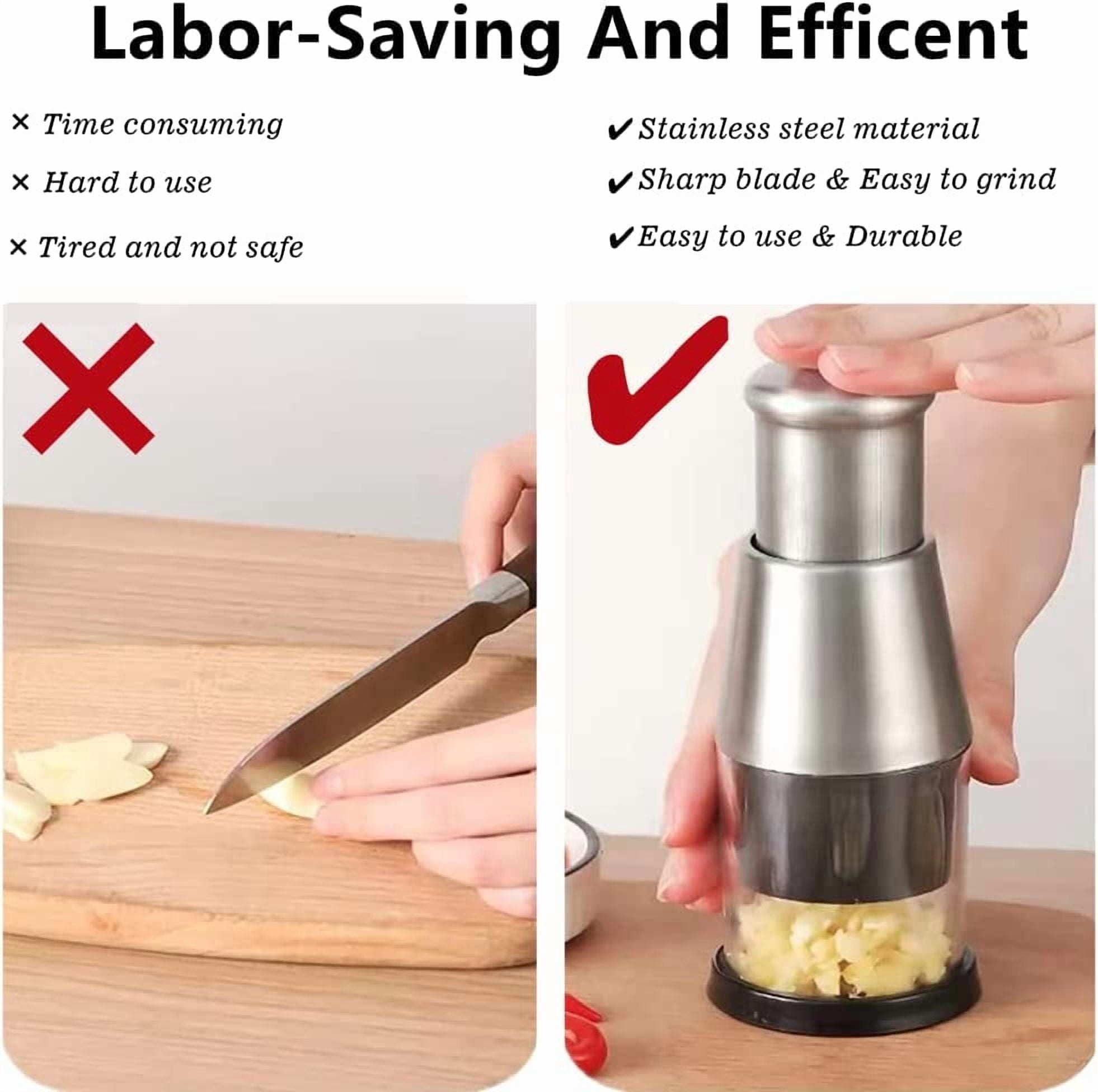 Stainless Steel Garlic Chopper Onion Press Manual Vegetable Chopper Easy Clean Silver Knives