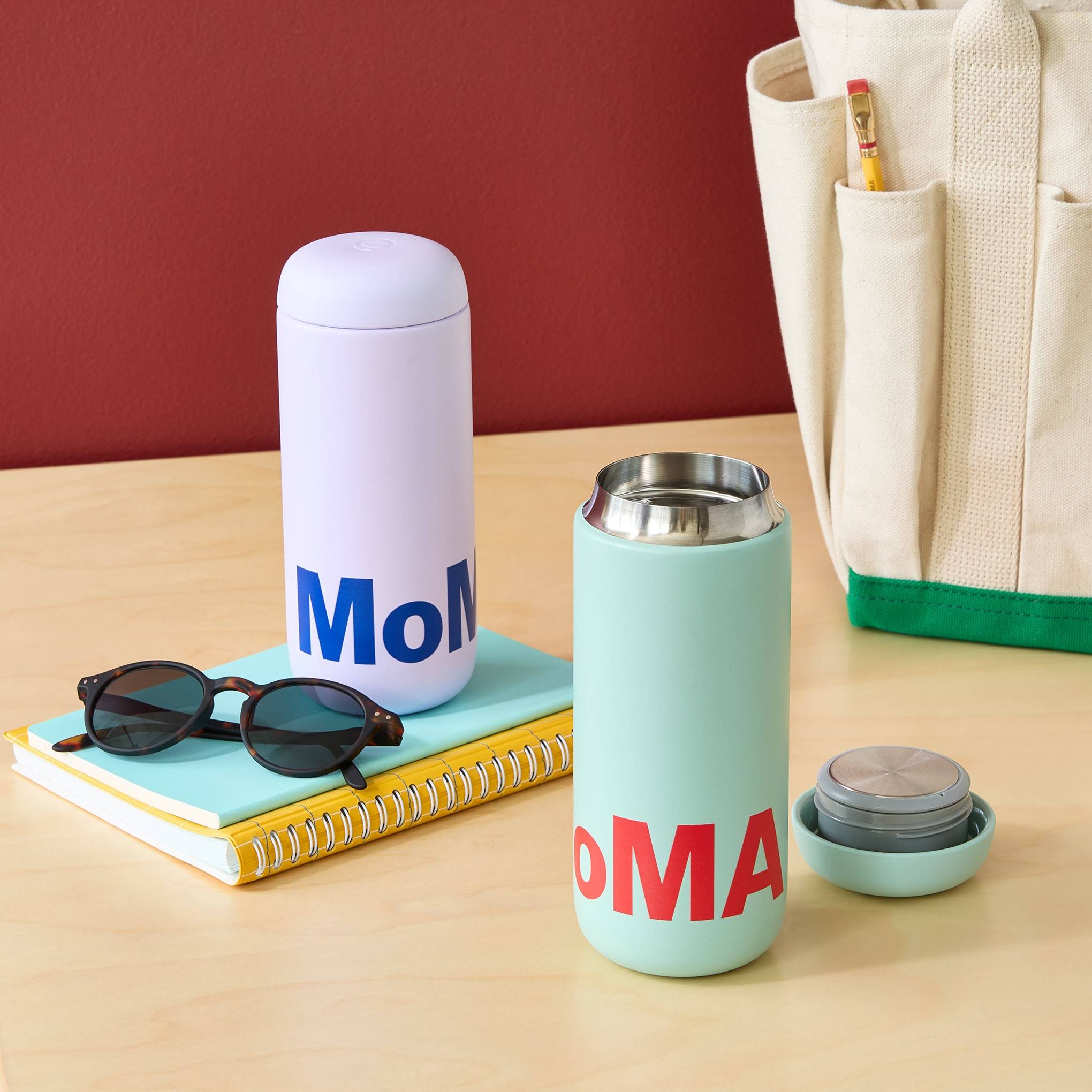 Colorful MoMA Insulated Travel Mug - Mint/ Red