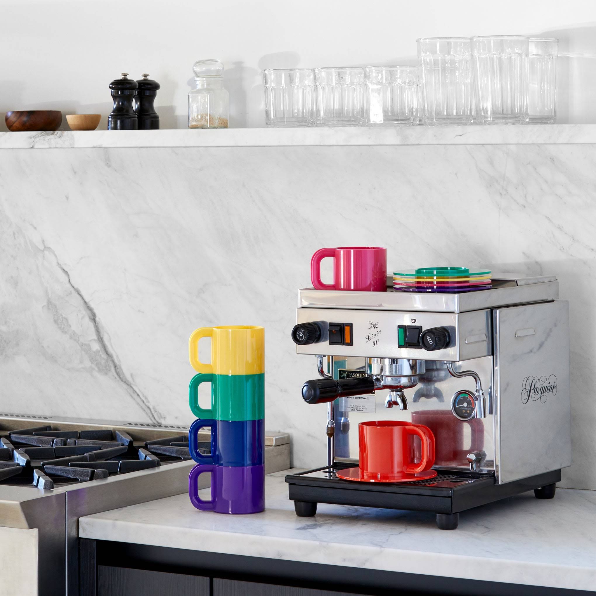 Vignelli Hellerware Max Stacking Cups &amp; Saucers - Set of 6 - Rainbow