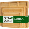 Bamboo Cutting Board Set of 3, Heavy Duty Kitchen Chopping Boards with Juice Grooves, Reversible Charcuterie ...