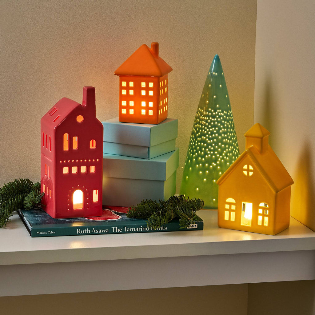 LED Lighted Colorful Ceramic Modern Village - Set of 4