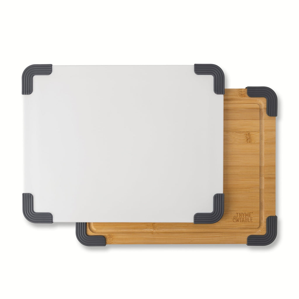 2-Piece 11"x14" Poly and Wood Cutting Board Set - White