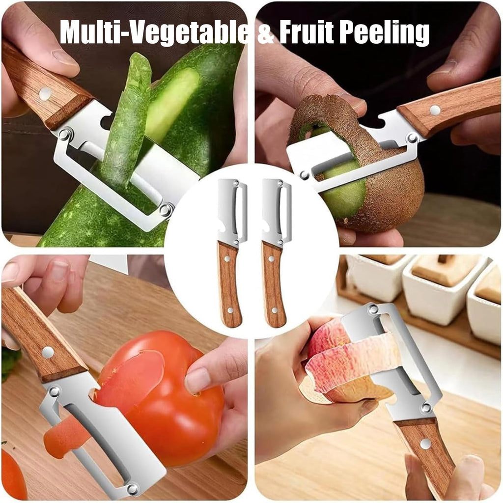 Vegetable Peeler 2-in-1 with Stainless Steel Blade and Non-Slip Wooden Handle for Fruits, Vegetables...