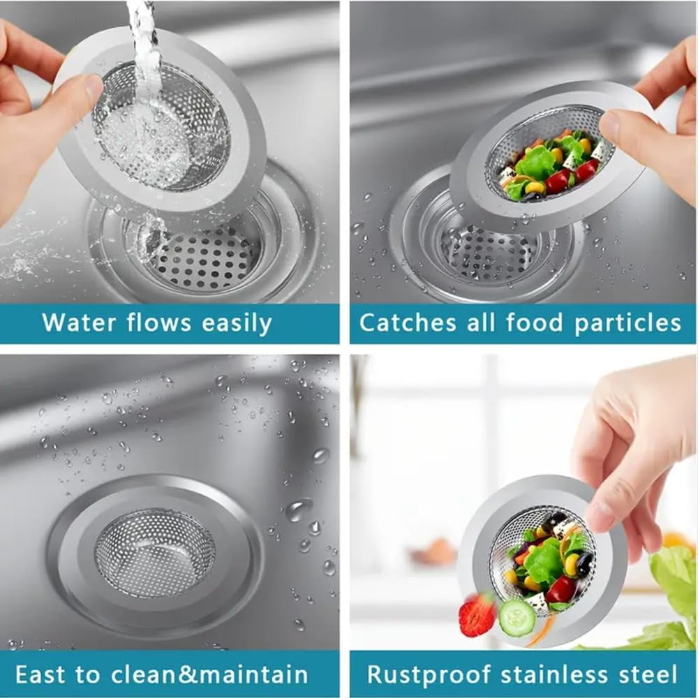 2 Pack Sink Strainer Sets - Large Wide Rim 4.5" Stainless Steel Strainer with Rust-Free Function and Anti-Clogging Mi...