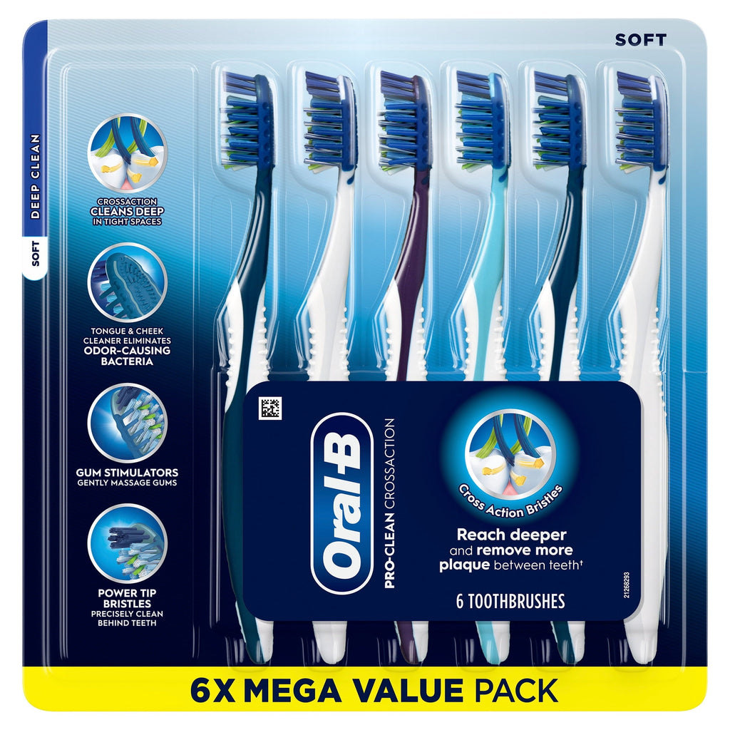 Toothbrush Pro Clean Cross Action, Deep Plaque Removal, 6 Count