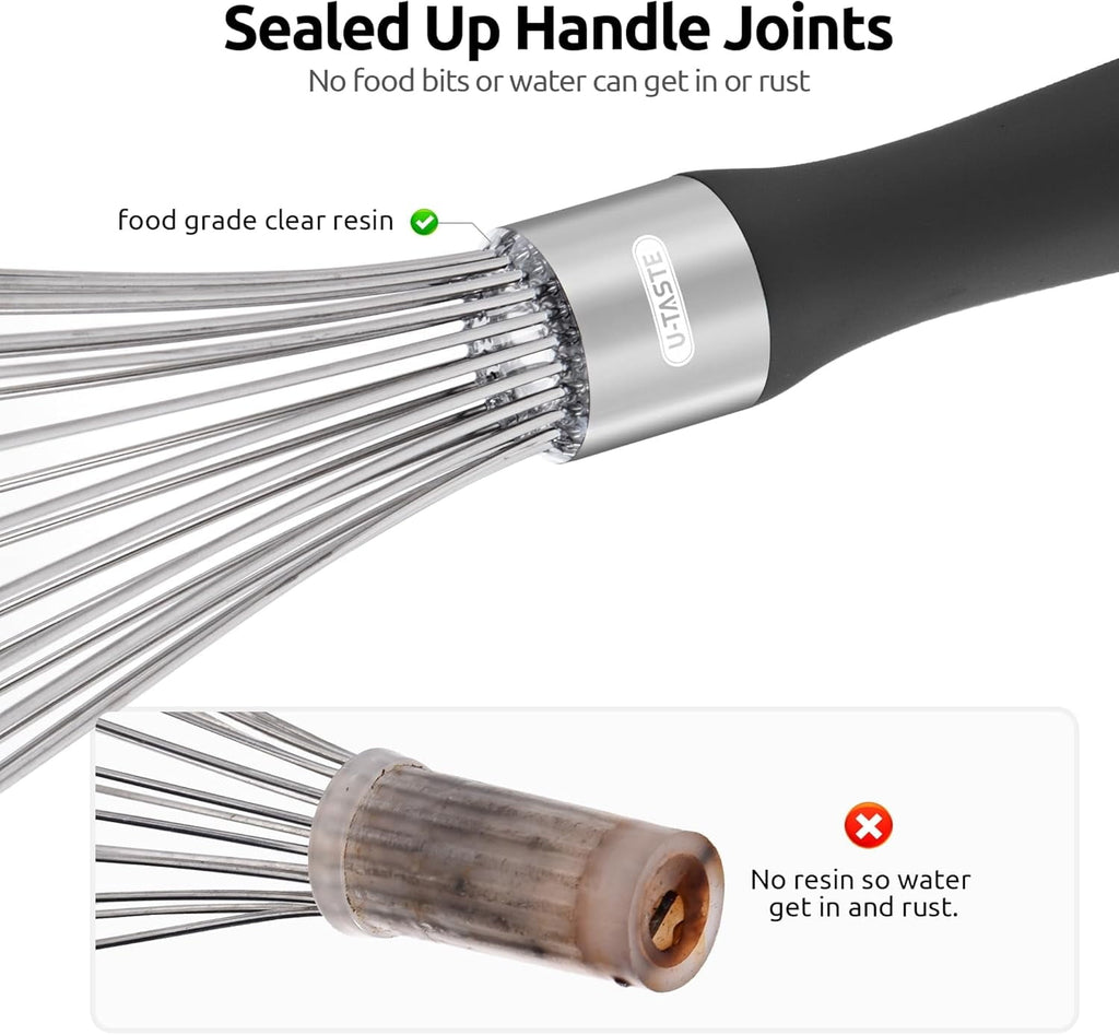 Whisk for Cooking: 18/10 Stainless Steel Kitchen Wire Whisk, Medium Heavy Duty Egg Beater, Manual Bak...