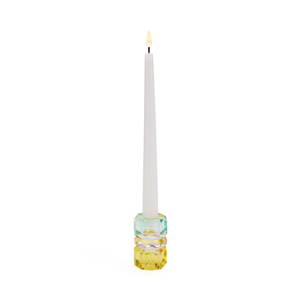 Faceted Crystal Candle Holder - Yellow/ Pink/ Blue