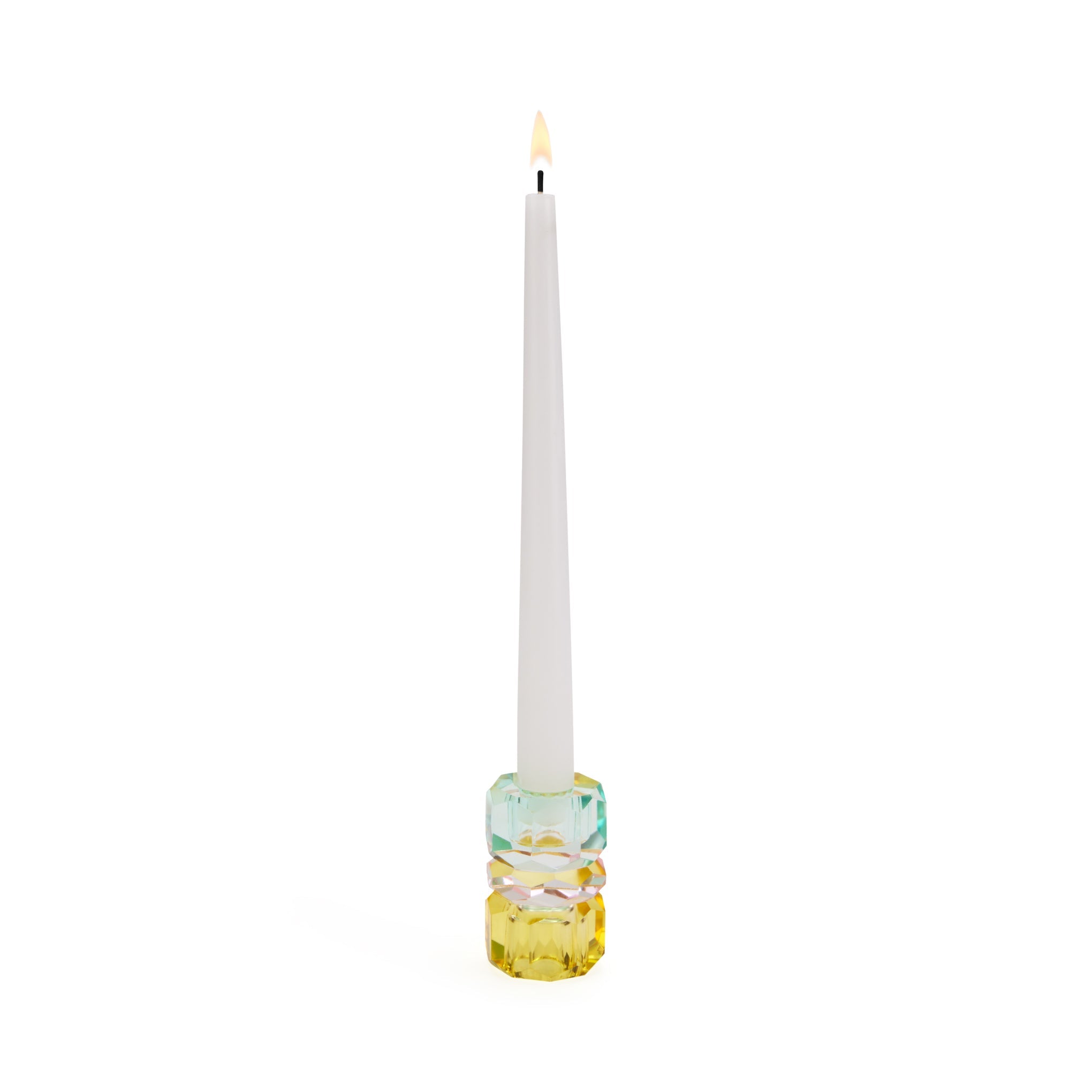 Faceted Crystal Candle Holder - Yellow/ Pink/ Blue