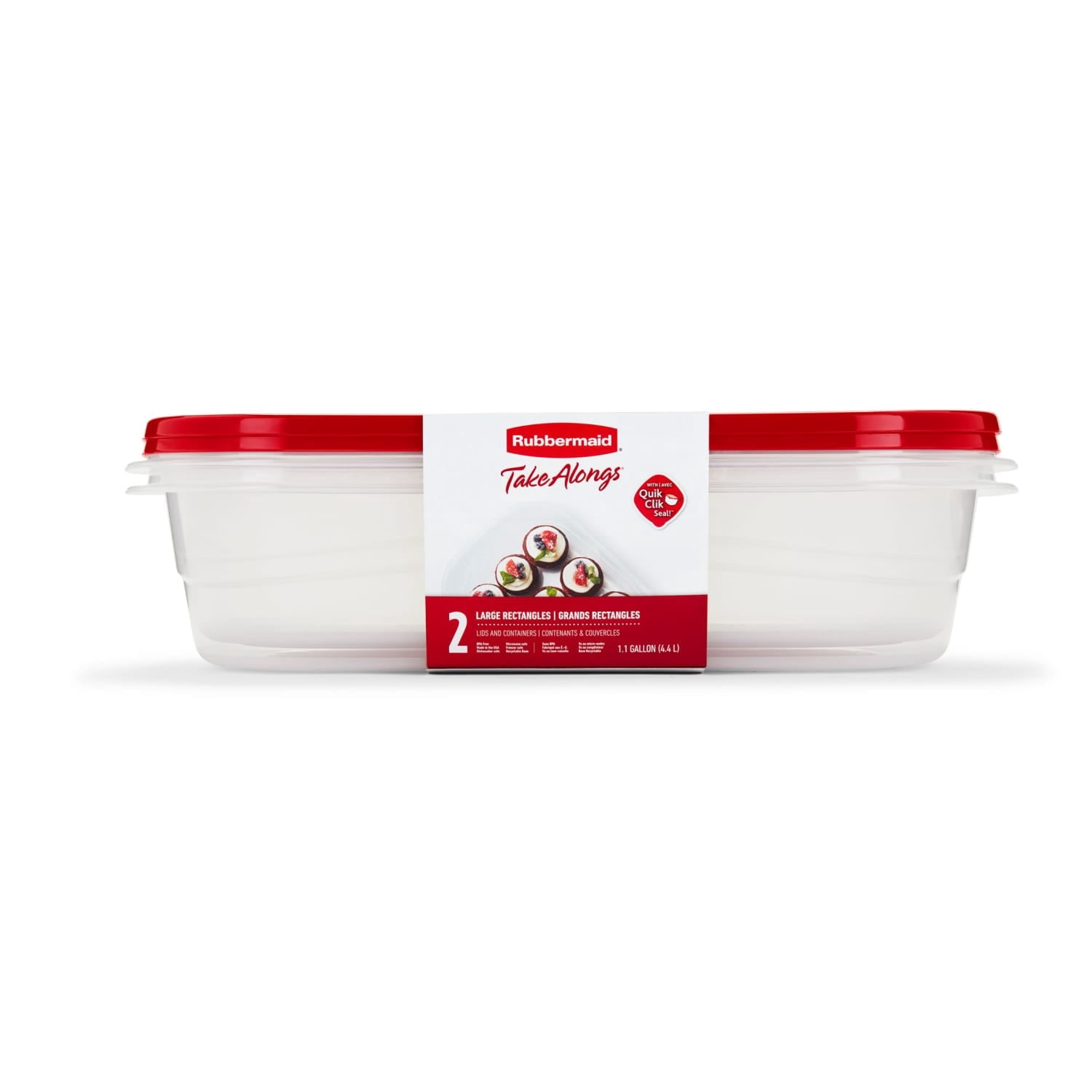 1 Gallon, 2 Packs, Red, Large Rectangular Plastic Food Storage Containers